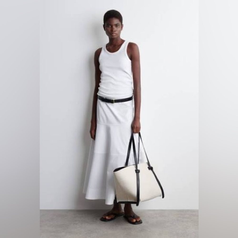 Cos White Panelled Cotton Midi Skirt